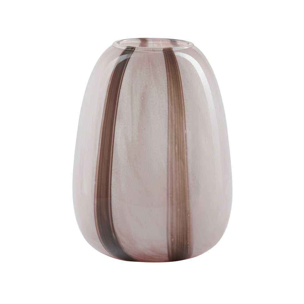 Organisk vase med striber, rosa/brun - H20 cm.